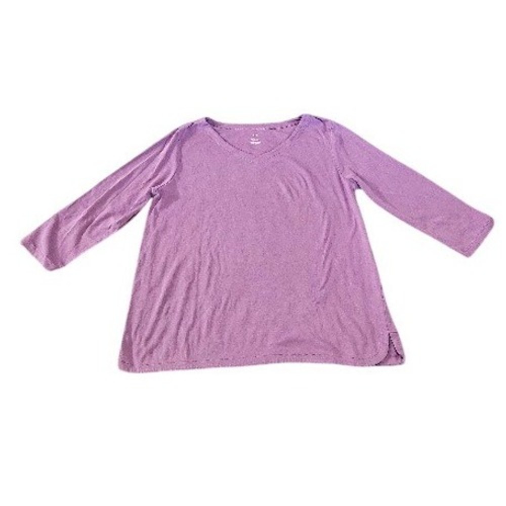 J. Jill Pima 3/4 Sleeve V-Neck Tee Women Large Lilac Purple Basic Cotton Shirt